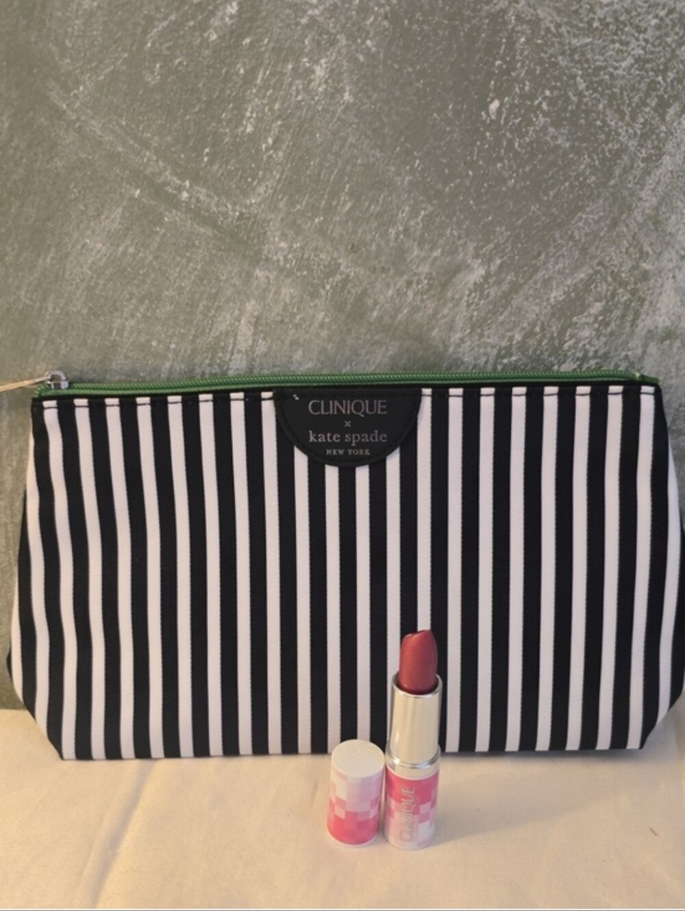 Clinique X Kate Spade Striped Cosmetic Pouch & Clinique Love Pop Lipstick